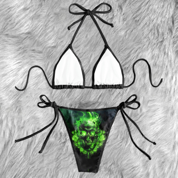 Flaming Green Skull Micro Triangle Bikini Swimsuit HG