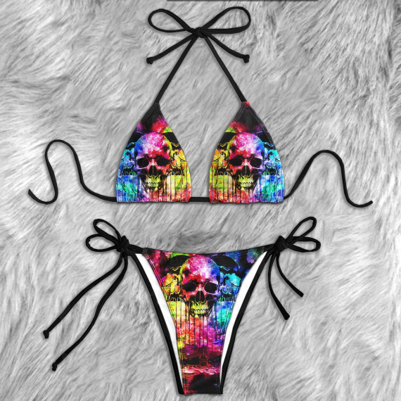 Rainbow Skull Micro Triangle Bikini Swimsuit HG
