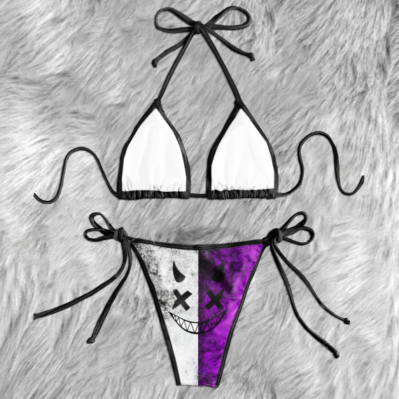 Purple Emoticon Smiley Micro Triangle Bikini Swimsuit HG