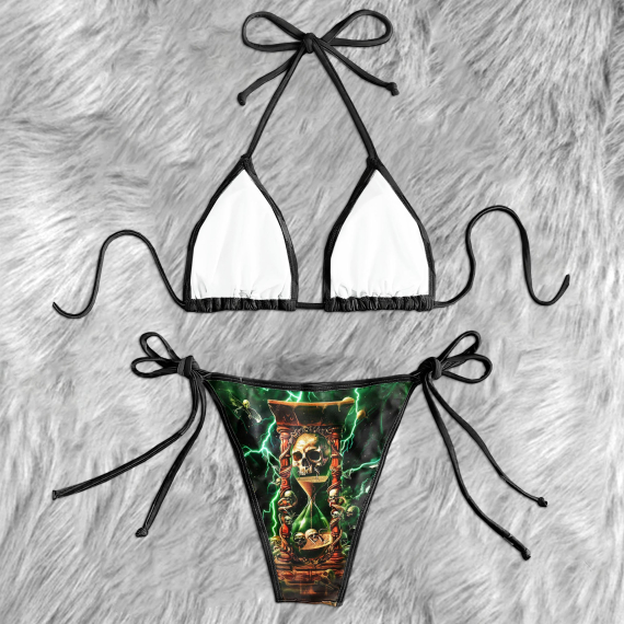 Green Skull Hourglass Micro Triangle Bikini Swimsuit HG