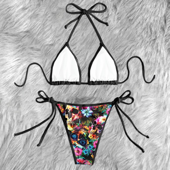 Colorful Skull Flower Micro Triangle Bikini Swimsuit HG