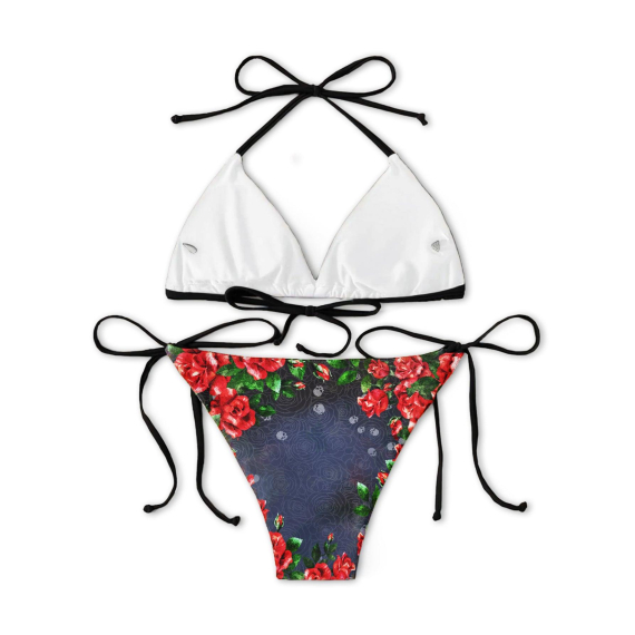 Red Rose Skull Gothic Micro Triangle Bikini Swimsuit HG