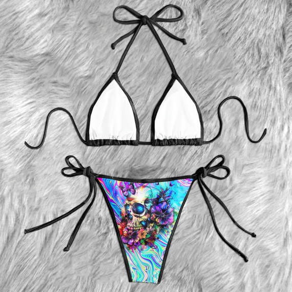 Holographic Skull Flower Micro Triangle Bikini Swimsuit HG