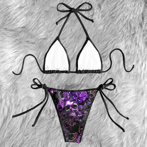 Purple Skull Rose Micro Triangle Bikini Swimsuit HG