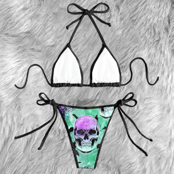 Purple Skull Glitter Micro Triangle Bikini Swimsuit HG