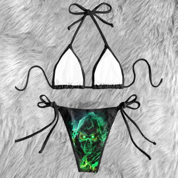 Green Fire Grim Reaper Micro Triangle Bikini Swimsuit HG