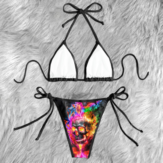Colorful Fire Skull Micro String Triangle Bikini Summer Vacation HG Swimsuit