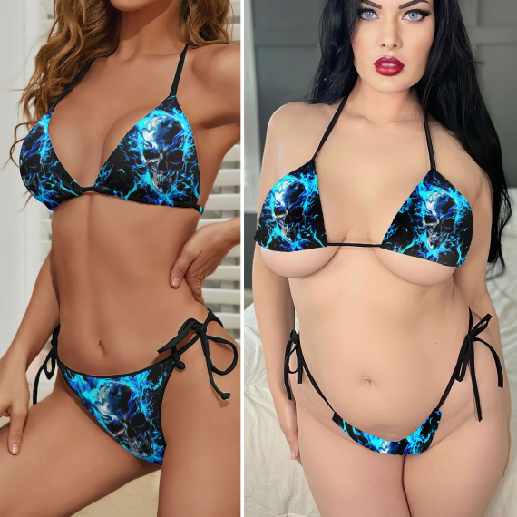 Thunder Blue Skull Micro Triangle Bikini Swimsuit HG