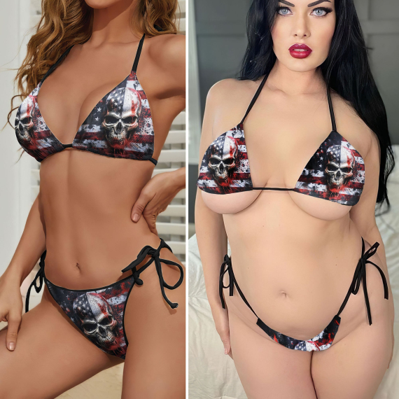 Scary Skull Flag Micro Triangle Bikini Swimsuit HG