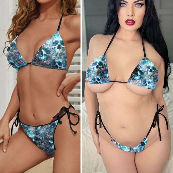 Ocean Skull Pattern Micro Triangle Bikini Swimsuit HG