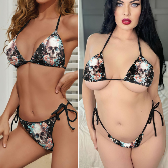Pastel Flower Skull Micro String Triangle Bikini Summer Vacation HG Swimsuit