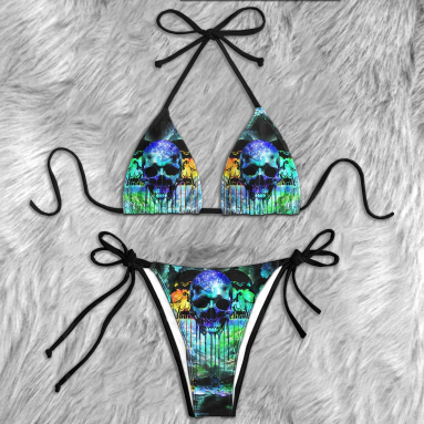 Mega Skull Green Micro String Triangle Bikini Summer Vacation HG Swimsuit