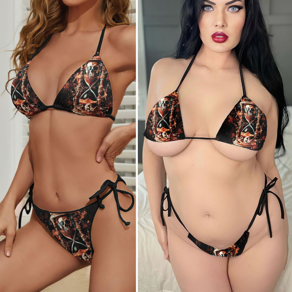 Skull Hourglass Art Micro String Triangle Bikini Summer Vacation HG Swimsuit