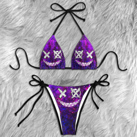 Purple Psycho Skull Micro String Triangle Bikini Summer Vacation HG Swimsuit