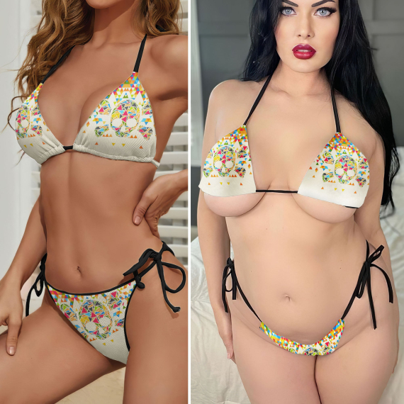 Colorful Triangular Skull Micro Triangle Bikini Swimsuit HG