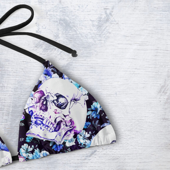 Purple Skull Floral Art Micro String Triangle Bikini Summer Vacation HG Swimsuit