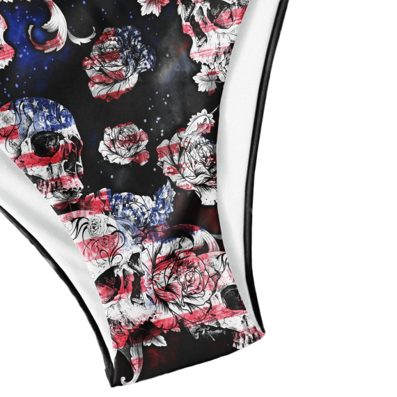 Grunge Skull Gothic Style Micro Triangle Bikini Swimsuit HG