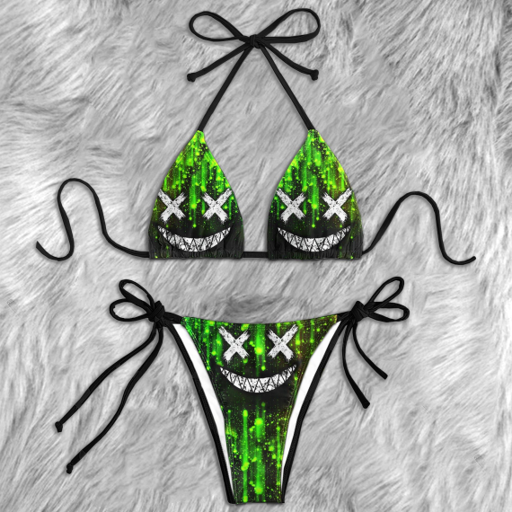 Green Effect Spycho Skull Micro String Triangle Bikini Summer Vacation HG Swimsuit