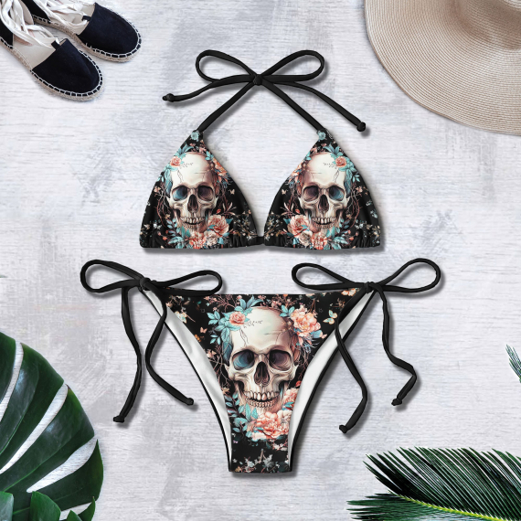 Pastel Flower Skull Micro String Triangle Bikini Summer Vacation HG Swimsuit