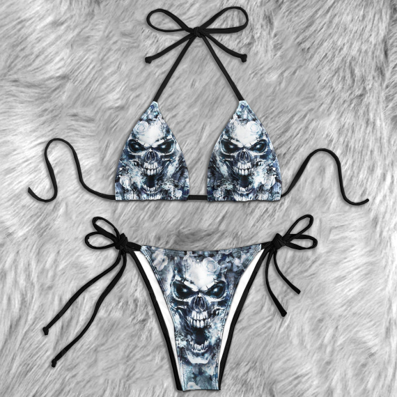 Grey Skull Smoke Gothic Micro Triangle Bikini Swimsuit HG