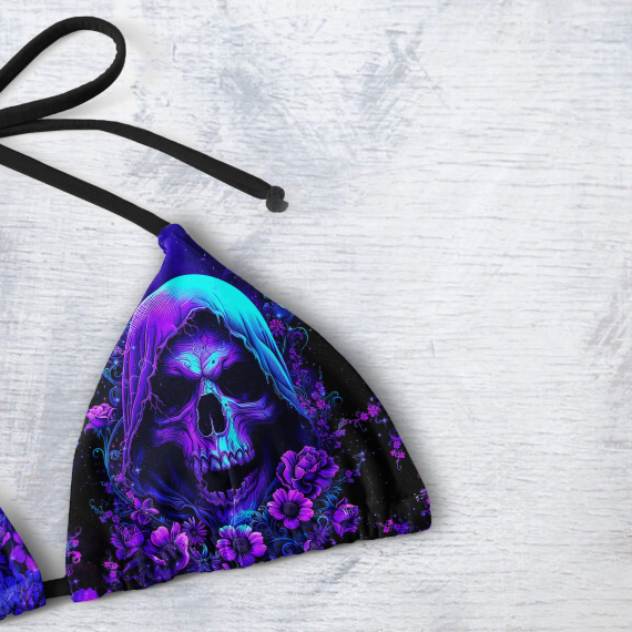 Purple Scary Skull Micro String Triangle Bikini Summer Vacation HG Swimsuit