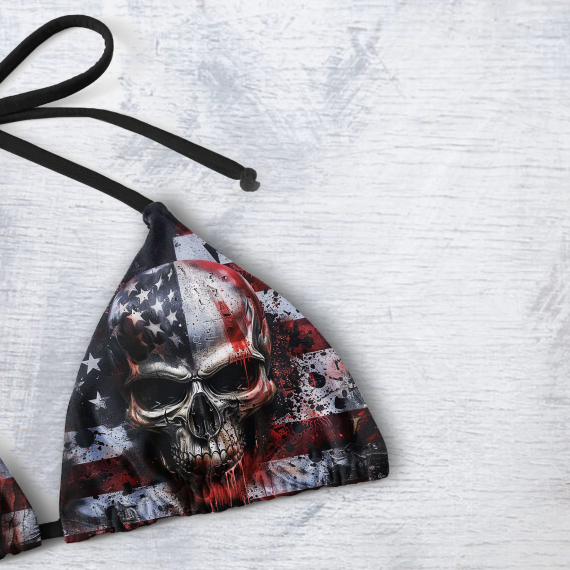 Scary Skull Flag Micro Triangle Bikini Swimsuit HG