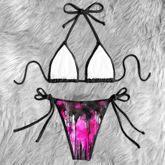 Pink Skull Melting Micro Triangle Bikini Swimsuit HG
