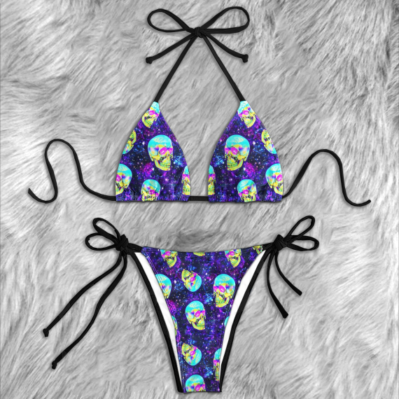 Galaxy Emo Skull Pattern Micro String Triangle Bikini Summer Vacation HG Swimsuit