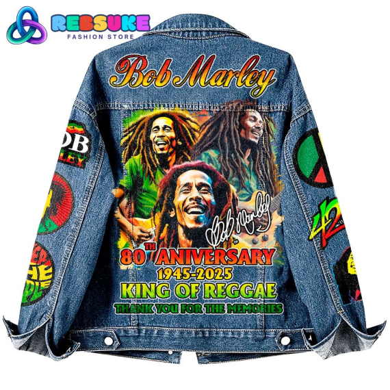 Bob Marley 80th Anniversary King Of Reggae  Hooded Hoodless Or Hooded Denim Jacket HG