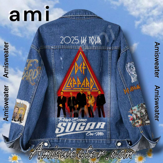 Def Leppard 2025 Us Tour Pour Some Sugar On Me Hooded Hoodless Or Hooded Denim Jacket HG
