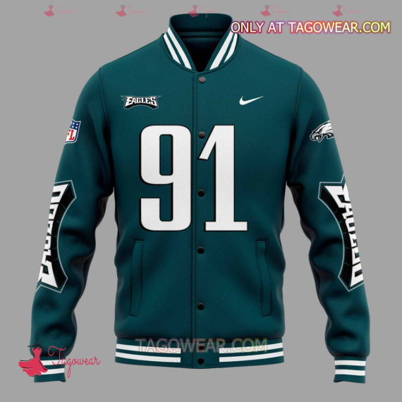 Fletcher Cox 91 Thank You Philadelphia Eagles HFN Baseball Jacket