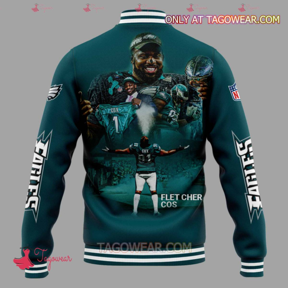 Fletcher Cox 91 Thank You Philadelphia Eagles HFN Baseball Jacket