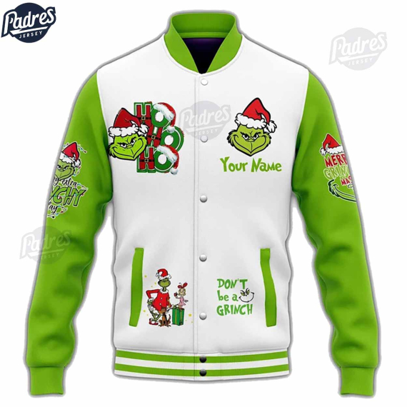 Grinch Ho Ho Ho Christmas Custom Baseball Jacket HG Outfit