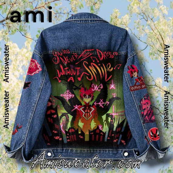 Hazbin Hotel Alastor You’re Never Fully Dressed Without A Smile Hooded Hoodless Or Hooded Denim Jacket HG