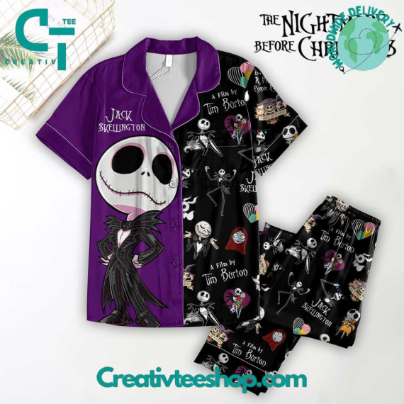 Jack Skellington The Nightmare Before Christmas Button Down Long Sleeve Or Short Sleeve Pyjama Pajamas Set Set with Pants HG