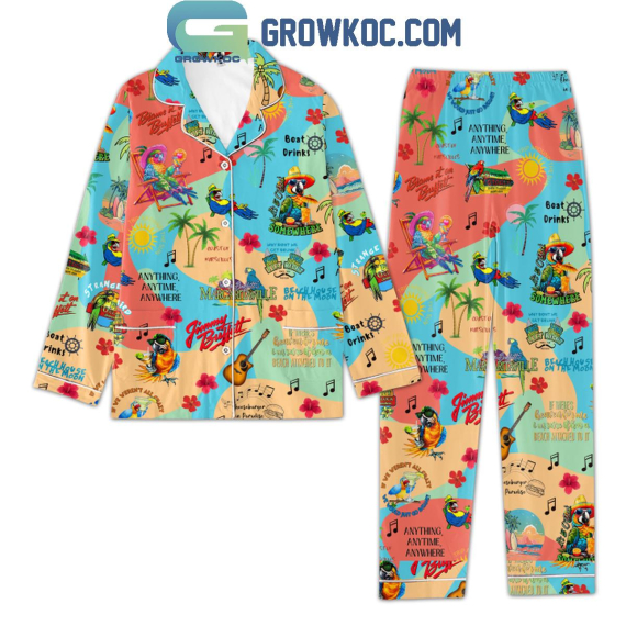 Jimmy Buffett Anything Anytime Anywhere Colorful Pyjama Pajamas Set NVA