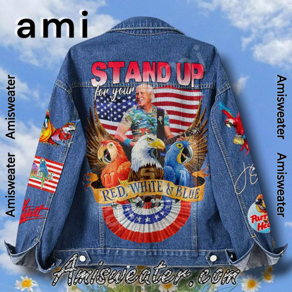 Jimmy Buffett Stand Up For Your Red White And Blue Hooded Hoodless Or Hooded Denim Jacket HG