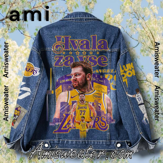 Lakers Luka Doncic Hvala Za Vse Hooded Hoodless Or Hooded Denim Jacket HG