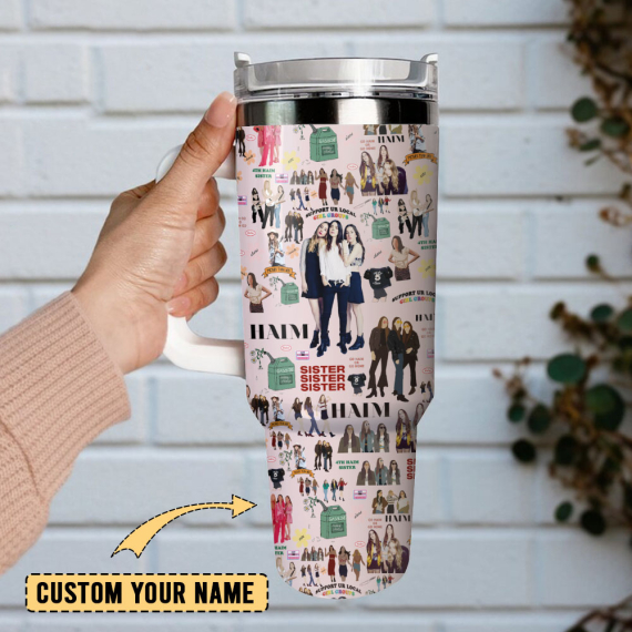 Haim Sisters Rock Band Custom  Quencher 30oz or 40oz Stainless Steel Tumbler With Handle,  Best gifts for Friend Family NVA