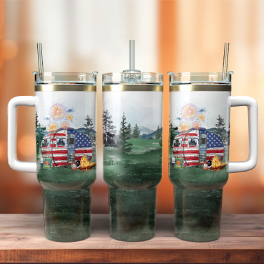USA Trailer Watercolor Custom  Quencher 30oz or 40oz Stainless Steel Tumbler With Handle, Best gist for Friend Family NVA