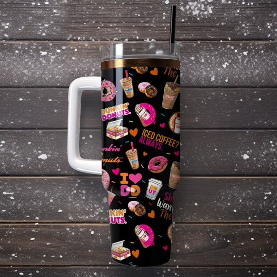 Dunkin Donuts Iced Coffee Custom  Quencher 30oz or 40oz Stainless Steel Tumbler With Handle,  Best gifts for Friend Family NVA