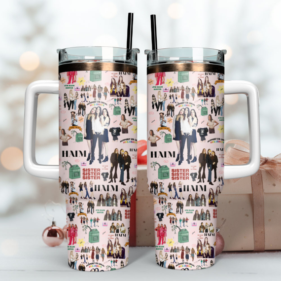 Haim Sisters Rock Band Custom  Quencher 30oz or 40oz Stainless Steel Tumbler With Handle,  Best gifts for Friend Family NVA