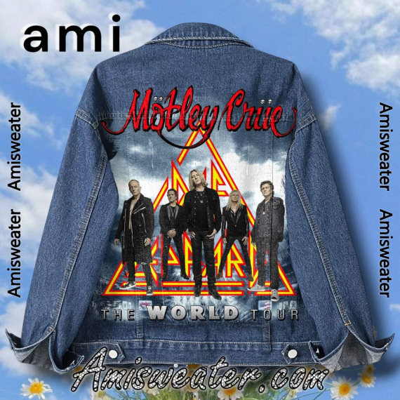 Motley Crue Def Leppard The World Tour Hooded Hoodless Or Hooded Denim Jacket HG