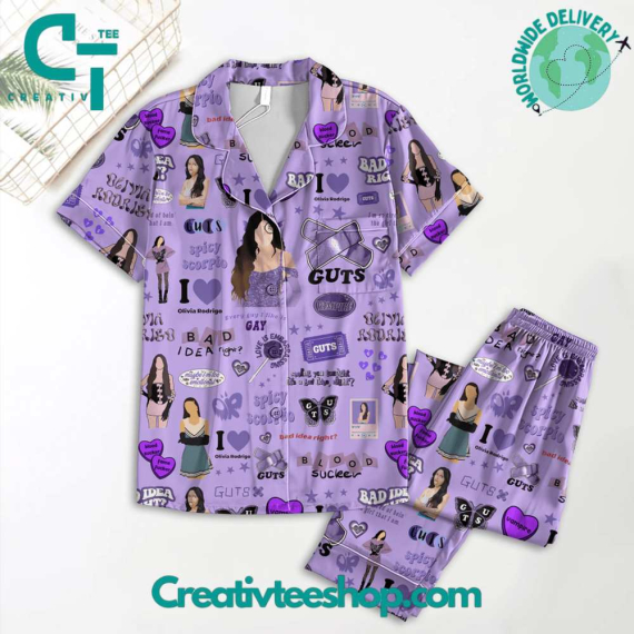 Olivia Rodrigo Guts Purple Long Sleeve Or Short Sleeve Pyjama Pajamas Set Set with Pants HG