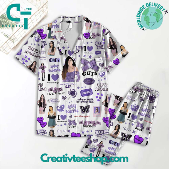 Olivia Rodrigo Guts White Long Sleeve Or Short Sleeve Pyjama Pajamas Set Set with Pants HG
