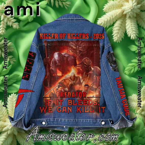 Predator Killer Of Killers 2025 If It Bleeds We Can Kill It Hooded Hoodless Or Hooded Denim Jacket HG