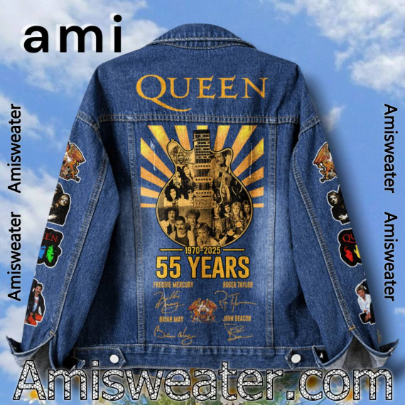 Queen Band 55 Years 1970-2025 Hooded Hoodless Or Hooded Denim Jacket HG