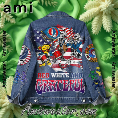 Red White And Grateful Dead Hooded Hoodless Or Hooded Denim Jacket HG