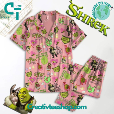 Shrek Pink Button Down Long Sleeve Or Short Sleeve Pyjama Pajamas Set Set with Pants HG