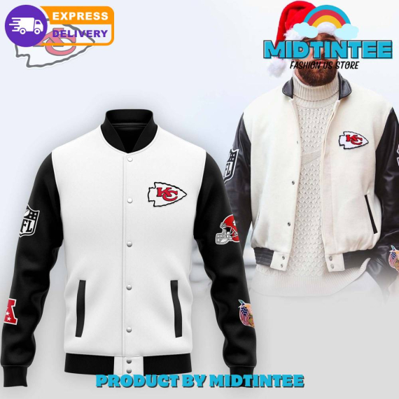 Taylor Swift x Kansas City Chiefs NFL Black White Baseball Jacket or Bomber Jacket HG